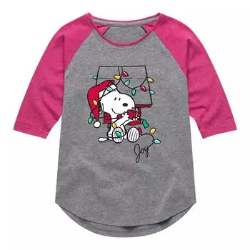 Топ с рисунком реглан для девочек 7–16 лет Peanuts Snoopy Joyful Moments Licensed Character