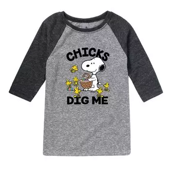 Топ с рисунком реглан для мальчиков 8–20 лет Peanuts Chick Dig Me Licensed Character
