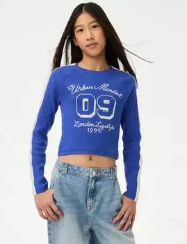 Топ с рисунком в рубчик из высококачественного хлопка Marks & Spencer, синий