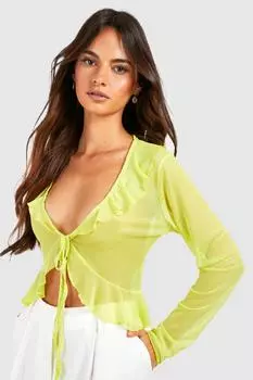 Топ с рябами и завязками Boohoo, лаймовый
