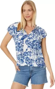 Топ с рукавами ангела и рюшами Abercrombie & Fitch, цвет Blue Floral Print