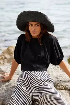 Топ с рукавами-блузоном Ro&Zo, черный