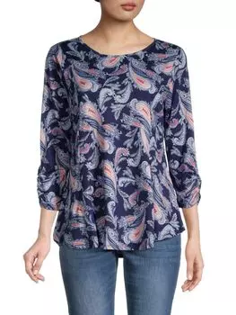 Топ с Рукавами Bobeau Babydoll с принтом, navy / paisly