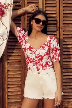 Топ с рукавами-фонариками и рюшами Friends Like These, красный