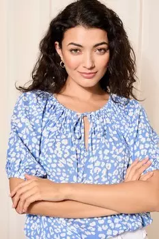 Топ с рукавами-фонариками просторным низом и завязкой на шее Friends Like These, синий