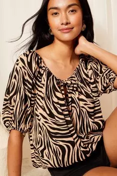 Топ с рукавами-фонариками просторным низом и завязкой на шее Friends Like These, мультиколор