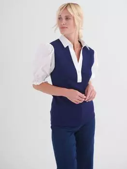 Топ с рукавами из поплина NRBY Evelyn, темно-синий/белый
