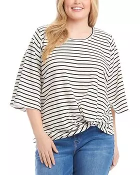 Топ с рукавами-клеш и полосками Plus Size Karen Kane, белый