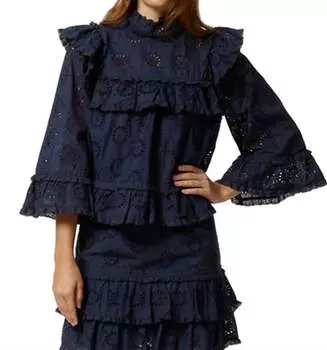 Топ с рукавами-колокол и отделкой люверсами черного цвета Stellah