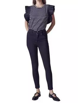 Топ с рукавами-крылышками и оборками, цвет: темно-синий/белый English Factory