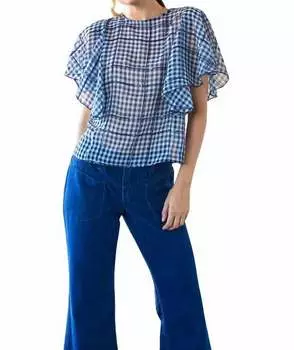 Топ с рукавами-накидкой из можжевельника цвета индиго EVA FRANCO