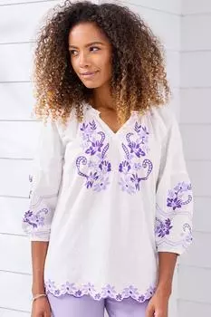 Топ с рукавами с вышивкой Cotton Traders, белый