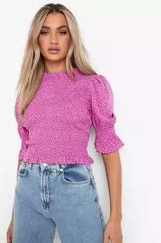 Топ с рукавами в гороток Boohoo, фиолетовый