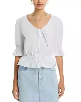 Топ с рукавом до локтя из стрейч-поплина Single Thread, белый