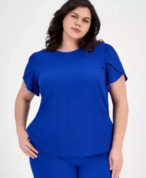 Топ с рукавом тюльпан и сборками для полных AK Anne Klein, синий