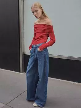 Топ с румянами с открытыми плечами Mango, красный