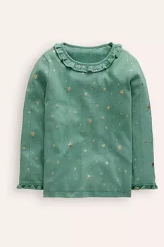 Топ с рюшами и блестками Boden, зеленый