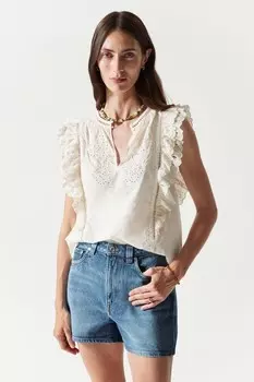 Топ с рюшами и вышивкой & Other Stories, бежевый