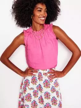 Топ с рюшами из чистого льна sophie Boden, розовый