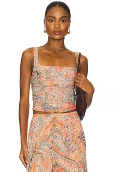 Топ с рюшами Rasha от L'Agence, orange & light blue traditional paisley