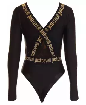 Топ S с золотым логотипом Roberto Cavalli, черный