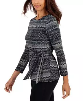 Топ с шевронной полоской и завязками на талии для миниатюрных размеров, с рукавами 3/4 Kasper, черный