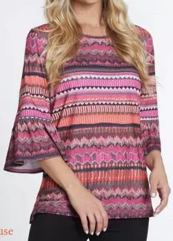 Топ с широким вырезом и рукавами-воланами 3/4 в шевронном узоре Multiples, цвет chevron multi