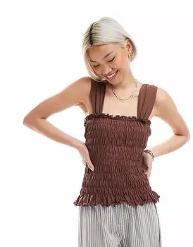 Топ с широкими бретелями и сборками ASOS DESIGN коричневого цвета