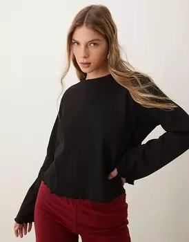 Топ с широкими рукавами вафельного цвета черного цвета ASOS DESIGN