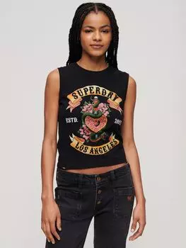 Топ с татуировкой и стразами Superdry, черный