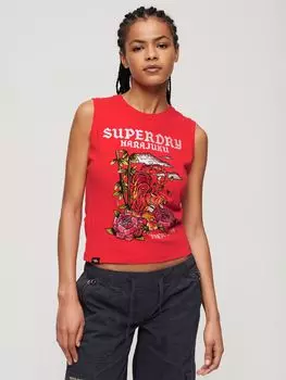 Топ с татуировкой и стразами Superdry, сода поп красный