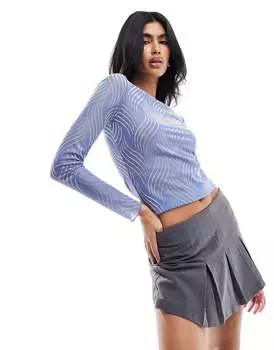 Топ с текстурированной сеткой Pieces пастельно-синего и серебристого цвета