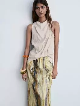 Топ с текстурированным бантом из мойры Mango, бежевый