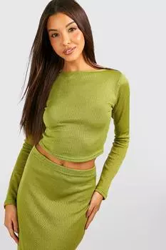 Топ с текстурированным изогнутым номом Boohoo, оливковый