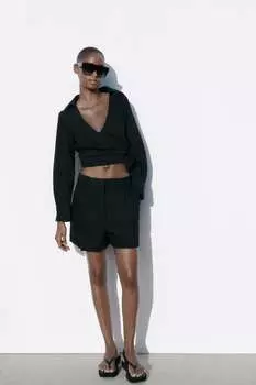 Топ с узелом на талии ZARA, черный