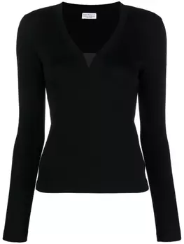 Топ с V-образным врезом и декором Monili Brunello Cucinelli, черный