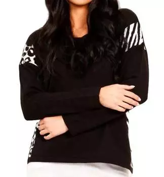 Топ с V-образным вырезом и анималистичным принтом в черном/белом цвете Angel Apparel