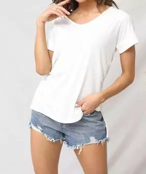 Топ с V-образным вырезом и асимметричным подолом в рубчик, цвет слоновой кости ZENANA