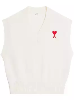 Топ с V-образным вырезом и монограммой Ami de Coeur AMI Paris, белый