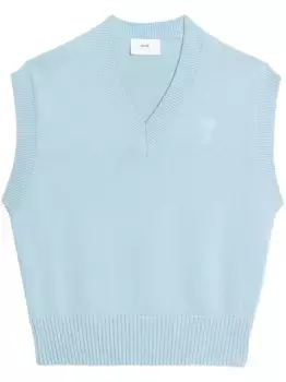 Топ с V-образным вырезом и монограммой Ami de Coeur AMI Paris, синий