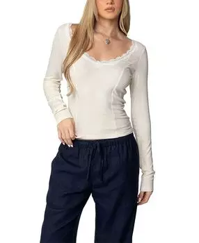 Топ с V-образным вырезом и отделкой из кружева Mel Edikted, слоновая кость/кремовый