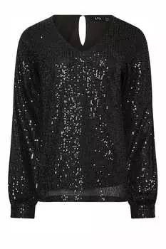Топ с V-образным вырезом и пайетками Long Tall Sally, черный