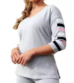 Топ с V-образным вырезом и полосатыми рукавами 3/4 серого цвета ANGEL