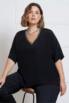 Топ с V образным вырезом и полосками Live Unlimited, черный