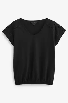 Топ с V-образным вырезом и пузырьками внизу Next, черный