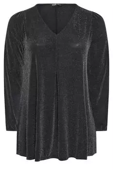 Топ с V-образным вырезом и пышными рукавами Yours, черный
