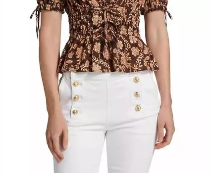 Топ с V-образным вырезом и рукавами-фонариками Rhea в шоколадном цвете Multi Derek Lam 10 Crosby