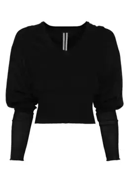 Топ с V-образным вырезом и рукавами-фонариками Rick Owens, черный