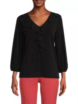 Топ с V-образным вырезом и рюшами Adrianna Papell, черный