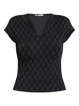 Топ с V-образным вырезом и узором-монограммой Venazia By Malene Birger, черный